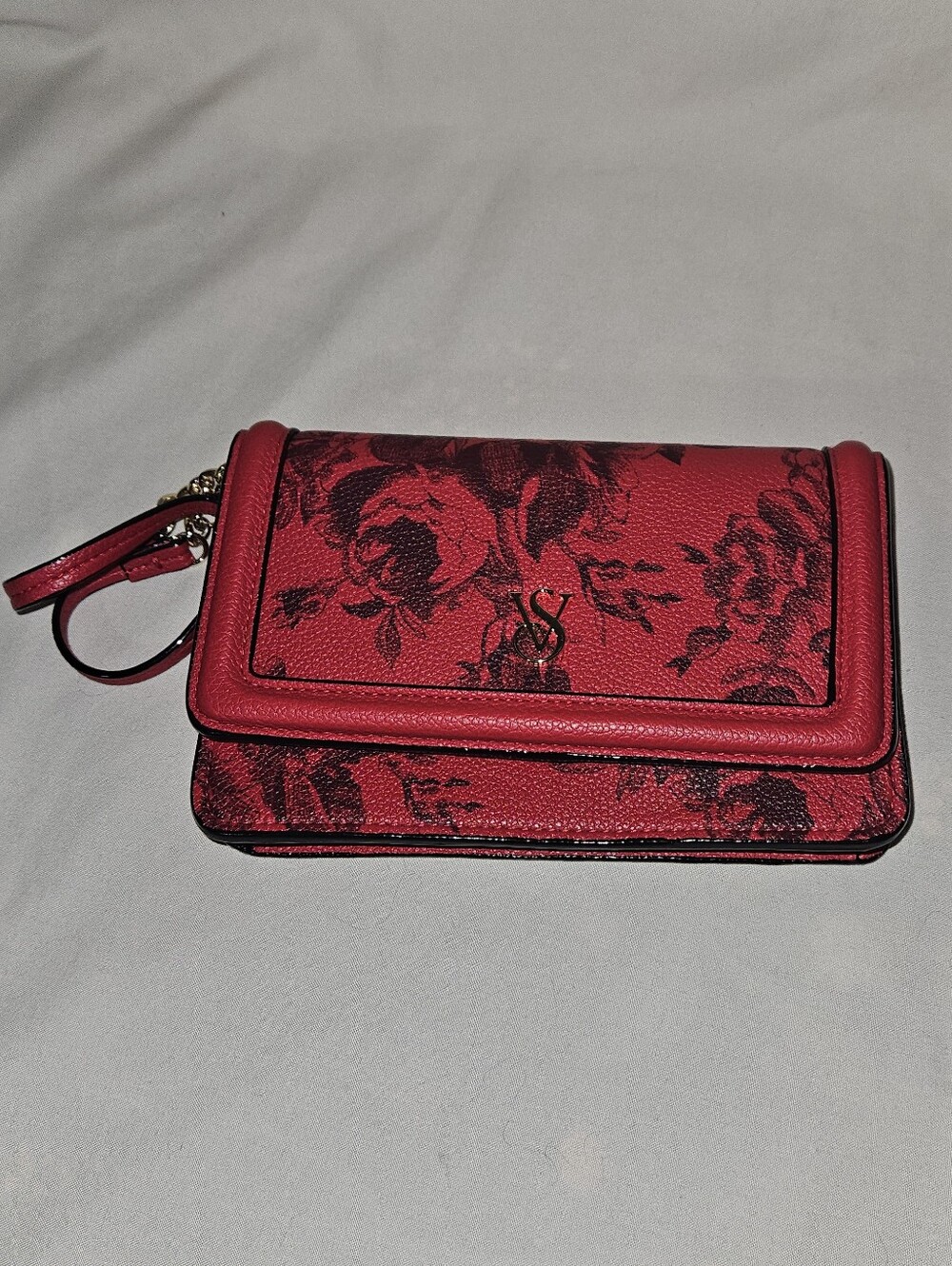 Victoria's Secret Red And Black Floral Wristlet Clutch